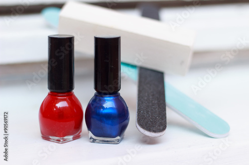 Red and blue nail polish 