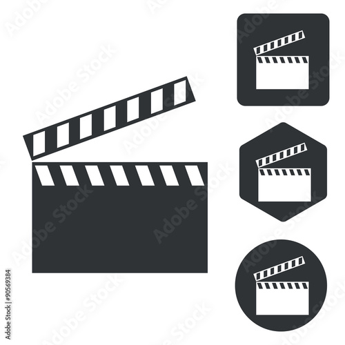 Clapperboard icon set, monochrome