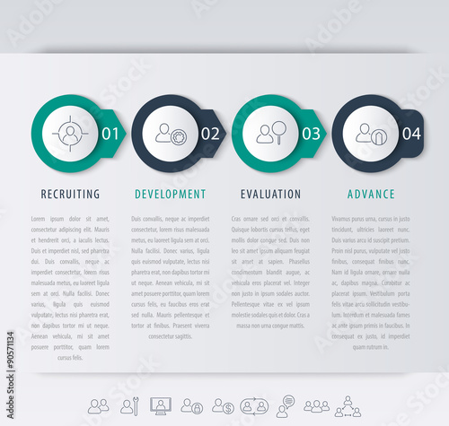 Staff, personnel development steps, infographic elements, line icons, vector illustration, eps10, easy to edit