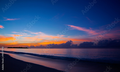 sunset on the tropical coast paradise