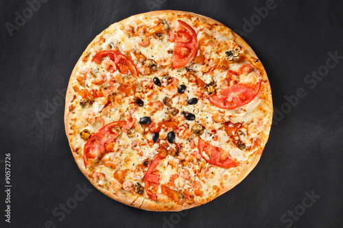 Hot tasty delicious rustic homemade american pizza with thick crust