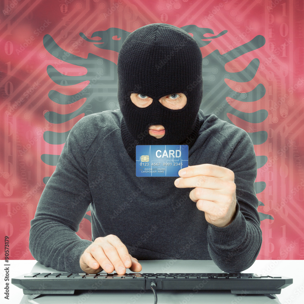 Concept of cybercrime with national flag on background - Albania Concept of cybercrime with national flag on background - Albania