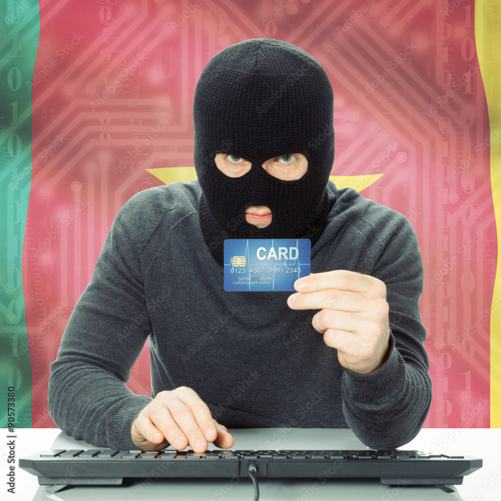 Concept of cybercrime with national flag on background - Cameroo Concept of cybercrime with national flag on background - Cameroo