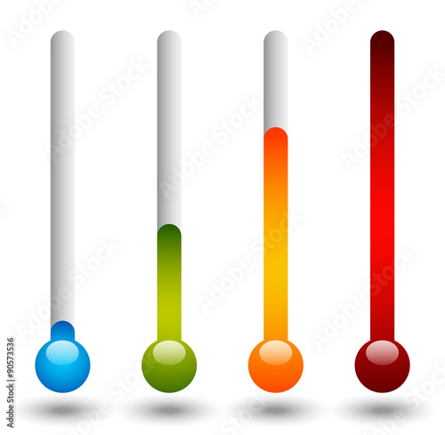 Thermometer set. Vector illustration. Cold, hot temperatures.