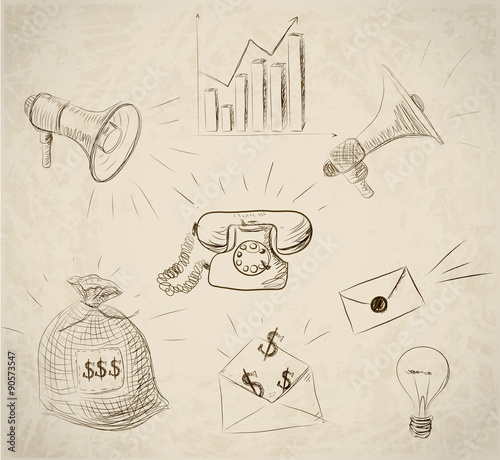 Sketch business design elements in vintage style.