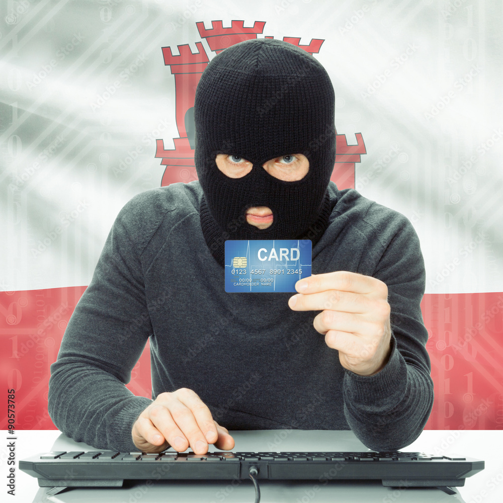 Concept of cybercrime with national flag on background - Gibralt Concept of cybercrime with national flag on background - Gibralt