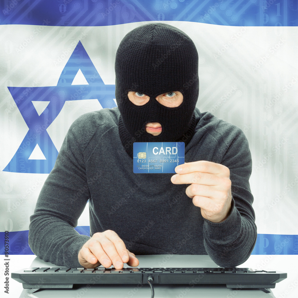 Concept of cybercrime with national flag on background - Israel Concept of cybercrime with national flag on background - Israel