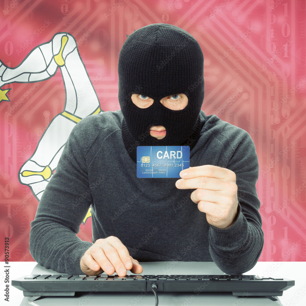 Concept of cybercrime with national flag on background - Isle of Concept of cybercrime with national flag on background - Isle of