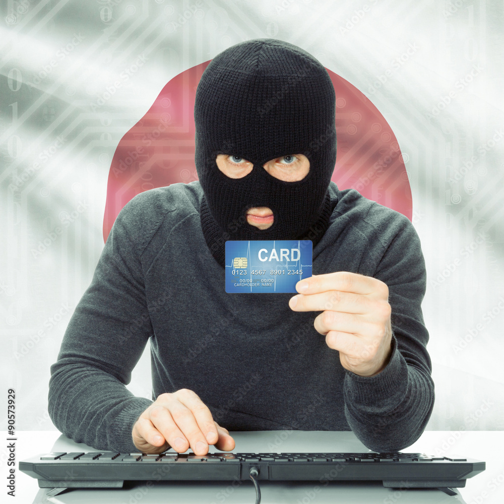 Concept of cybercrime with national flag on background - Japan Concept of cybercrime with national flag on background - Japan