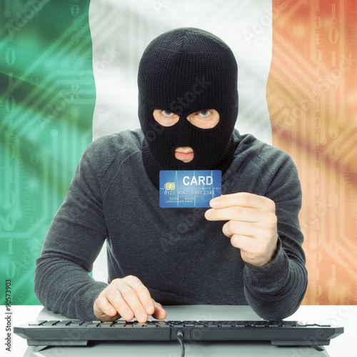 Concept of cybercrime with national flag on background - Ireland