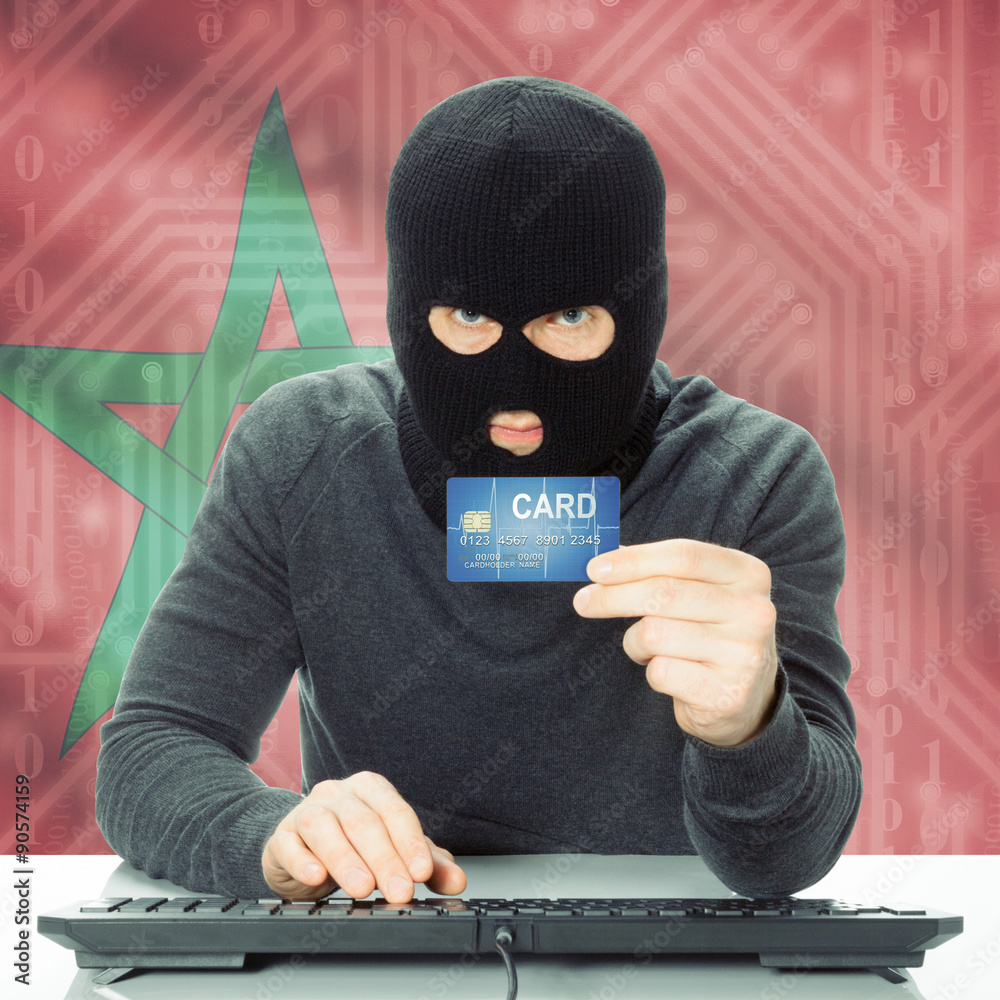 Concept of cybercrime with national flag on background - Morocco Concept of cybercrime with national flag on background - Morocco