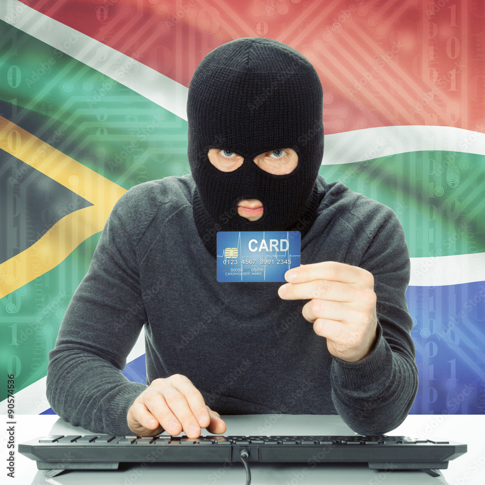 Concept of cybercrime with national flag on background - South A Concept of cybercrime with national flag on background - South A
