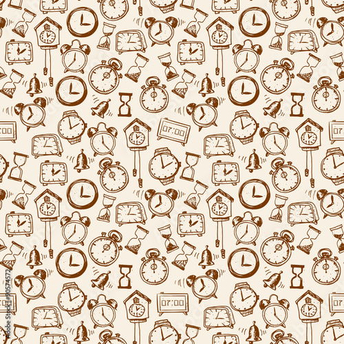 Seamless background with doodle sketch watches 