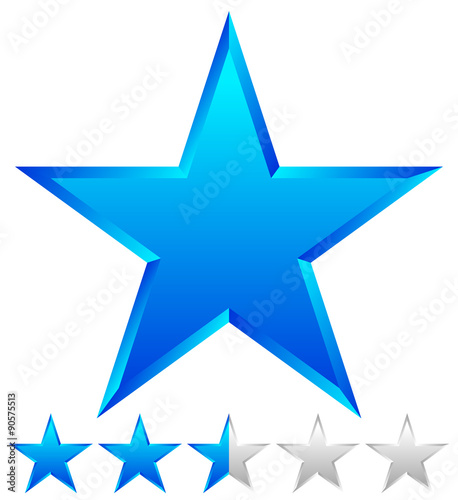 3d beveled star with rating. Vector Illustration.