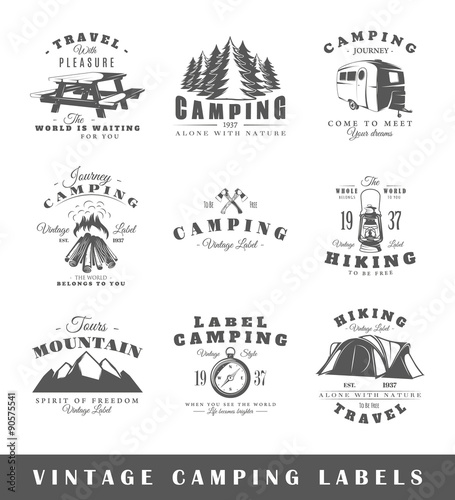 Set of vintage camping labels