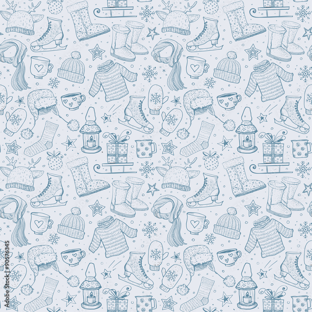 Seamless pattern with winter elements 