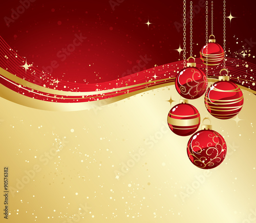 Background with Christmas baubles and snowflakes