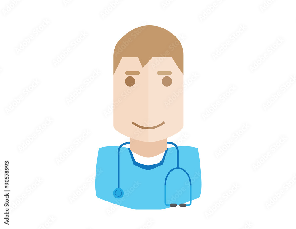 Male doctor avatar icon man with flat design element. Modern style logo vector illustration concept. Isolated on white background. diagnostic