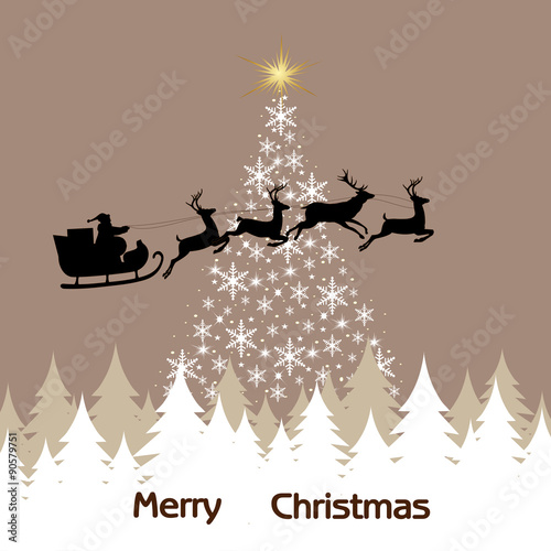 Background of the Christmas tree, snowflakes and Santa Claus