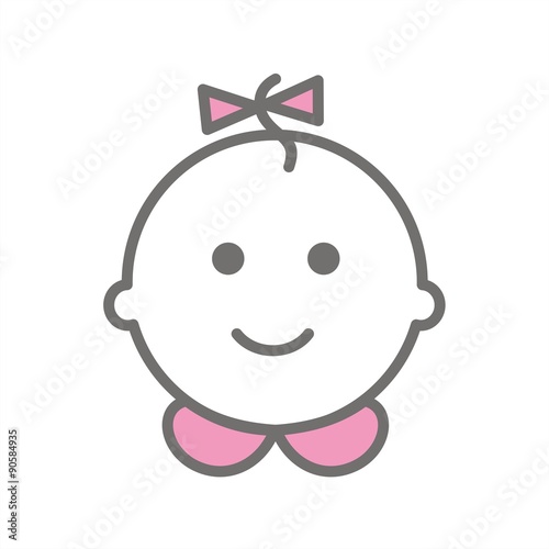 Icono Bebé niña LINEAS blanca con cuello y lazo rosa