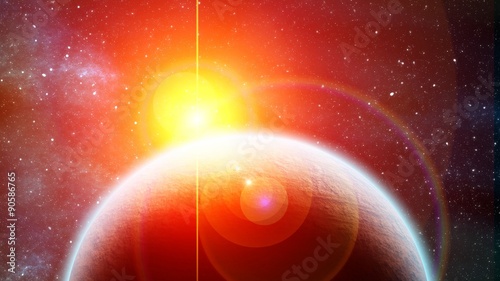 Fototapeta Naklejka Na Ścianę i Meble -  Eclipse of Red dwarf and planet in outer space