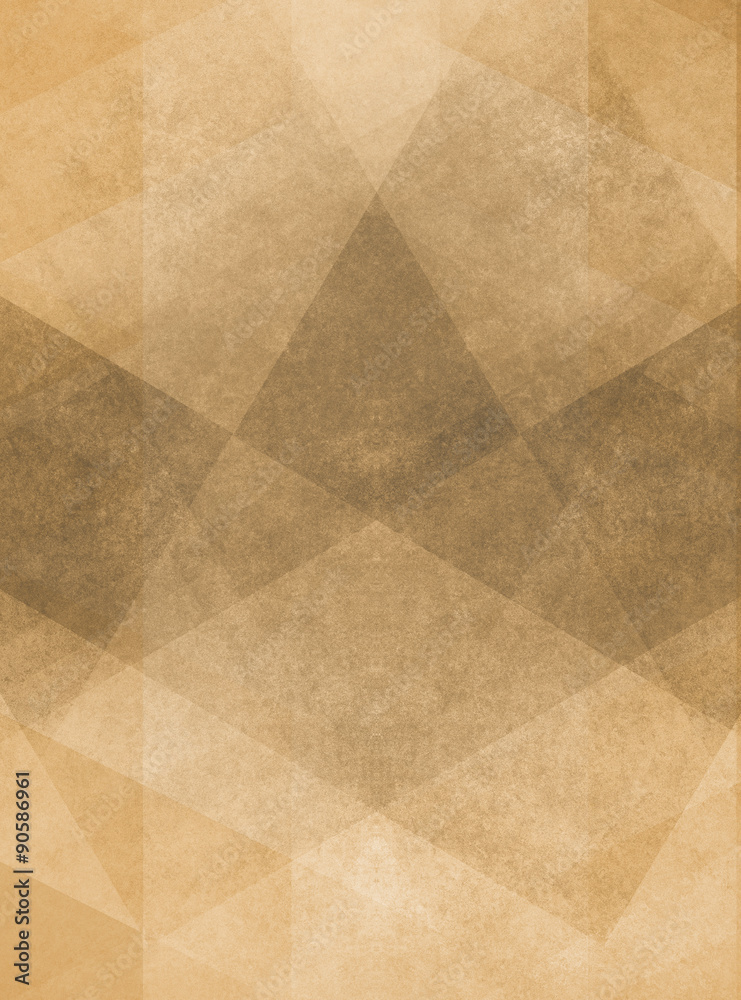 abstract brown background design of gray angled squares blocks triangles and diamond shapes in random pattern with distressed faded vintage background texture