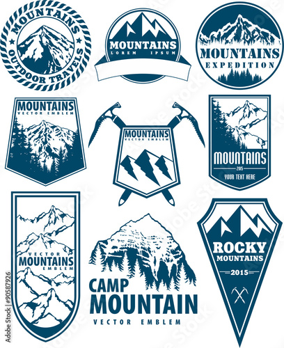 Vector mountain logo emblem set with type design