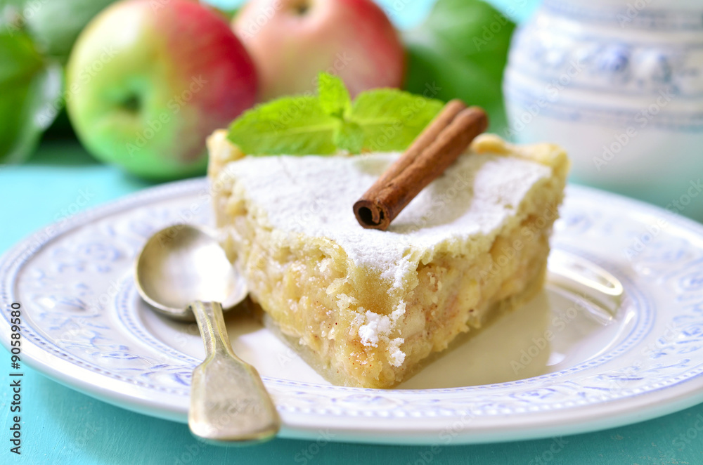 Piece of apple pie with cinnamon. Piece of apple pie with cinnamon.