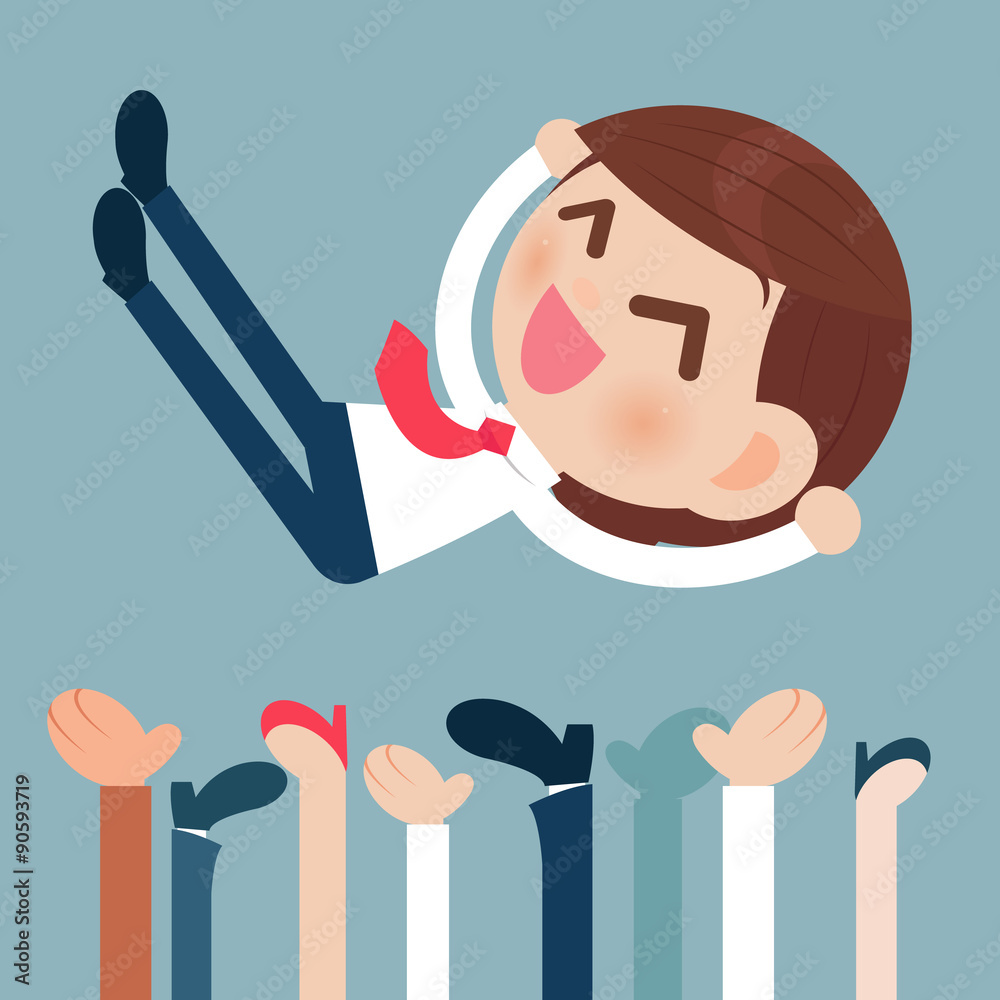 Businessman being thrown in the air Businessman being thrown in the air