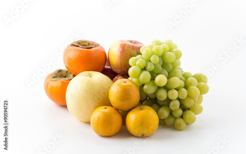 mix fruits on white background