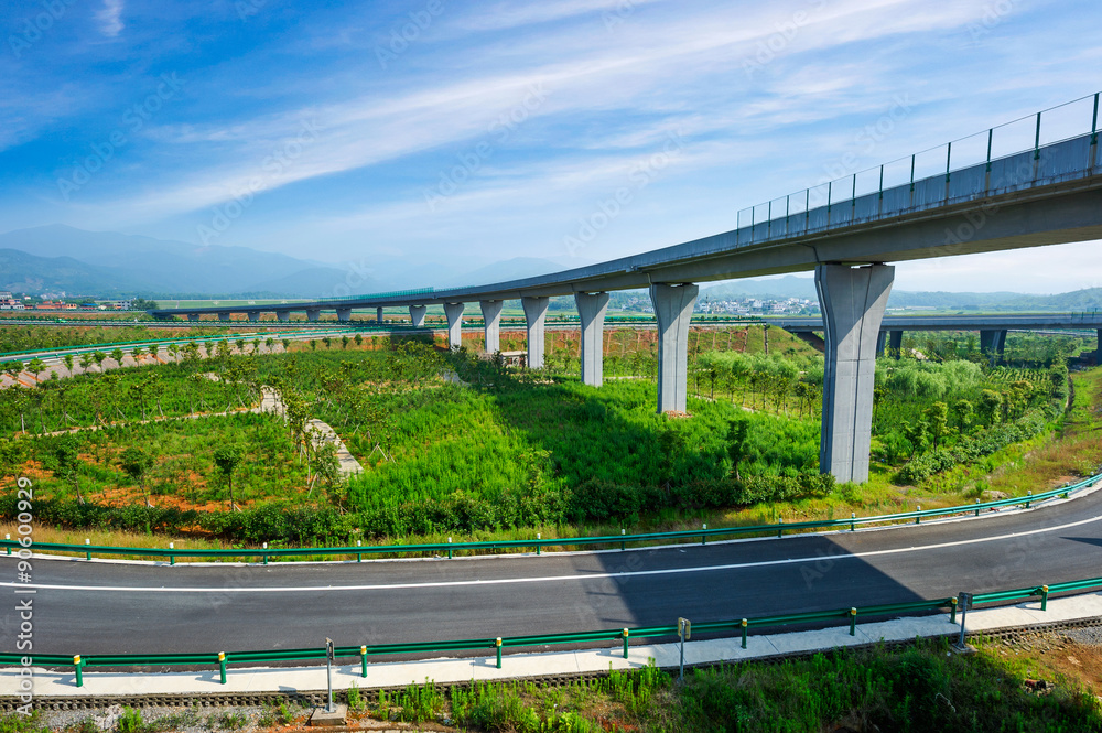 Highway and viaduct under the blue sky Highway and viaduct under the blue sky