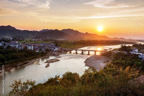 China rural landscape at dusk photo