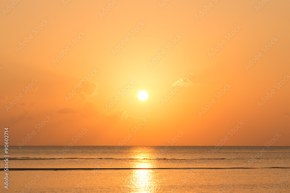 Tropical orange beach sunset sky background