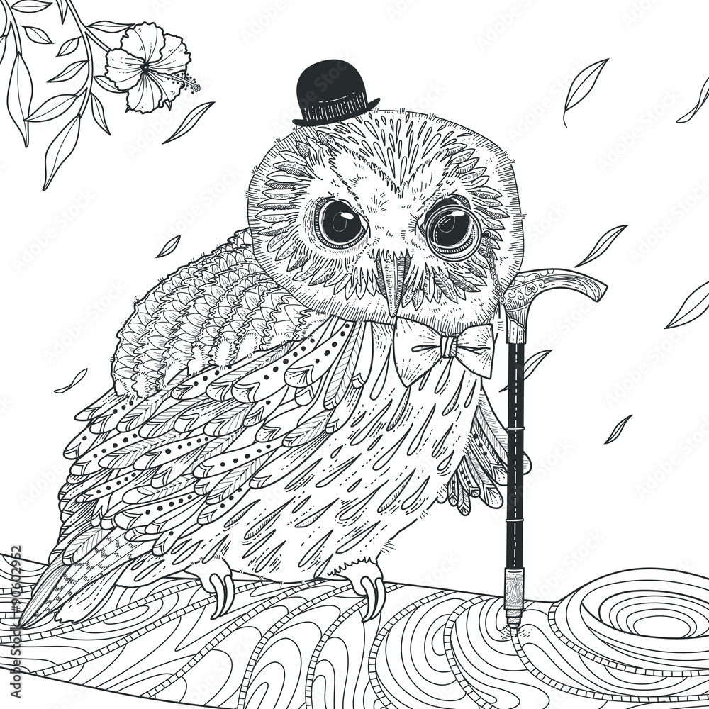 Fototapeta premium adorable owl coloring page