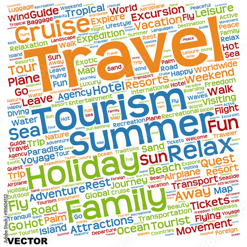 Vector conceptual tourism or travel  word cloud