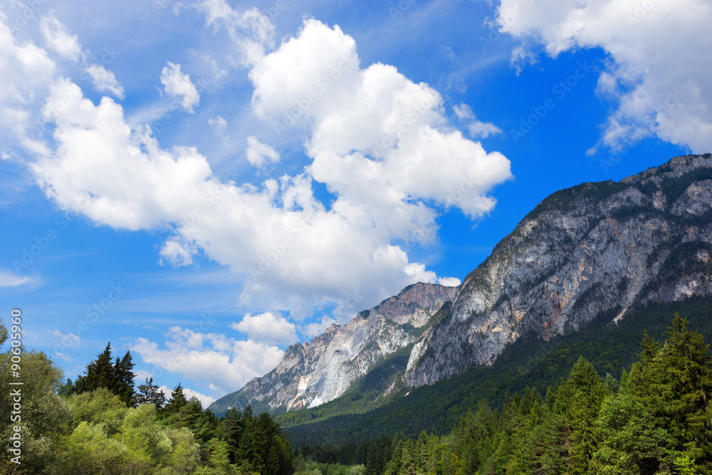 Mountains and Forests in Carinthia Austria / Mountains and green forests in Gail Valley. Carinthia, Austria, Europe