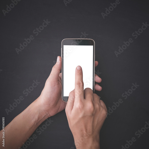 Finger pressing a smartphone, mock up