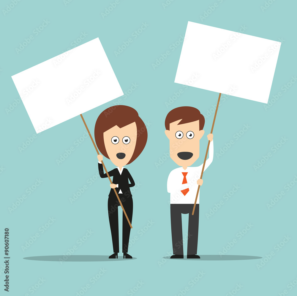 Business colleagues holding sign boards with copyspace Business colleagues holding sign boards with copyspace