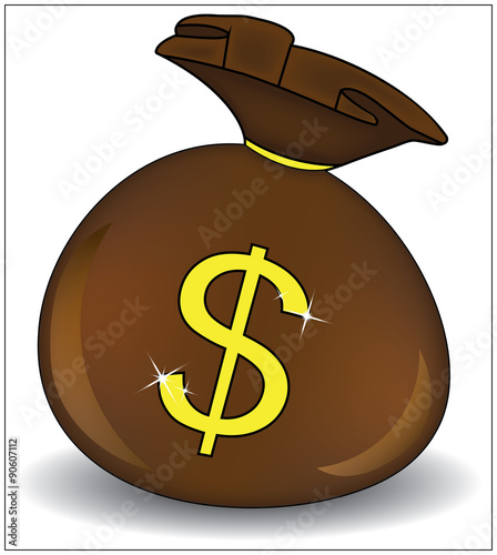 Brown money bag icon with dollar sign isolated on white background. Vector illustration.