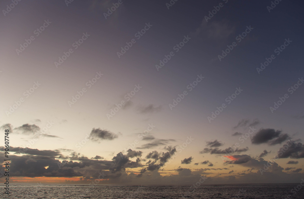 The sky over the ocean at sunset in the tropics