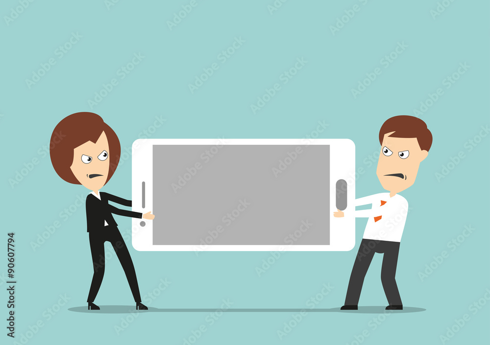 Business colleagues fighting over smartphone Business colleagues fighting over smartphone