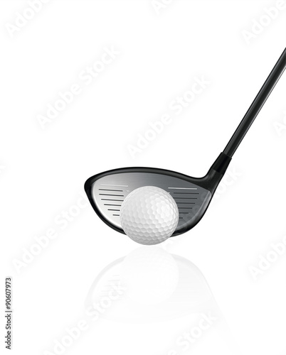 golf ball with golf driver isolate on white
