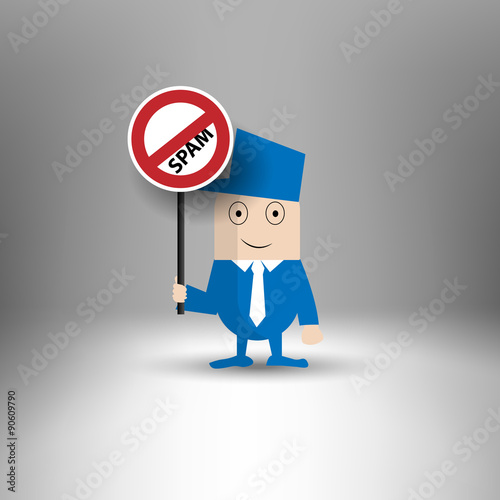 Man holding spam warning sign