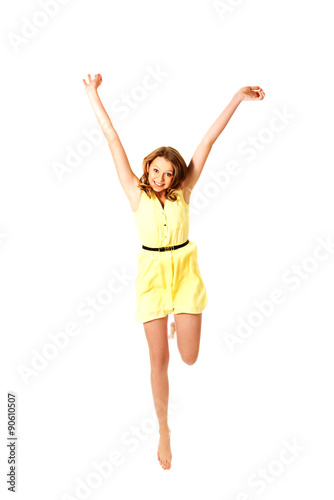 Young caucasian woman jumping