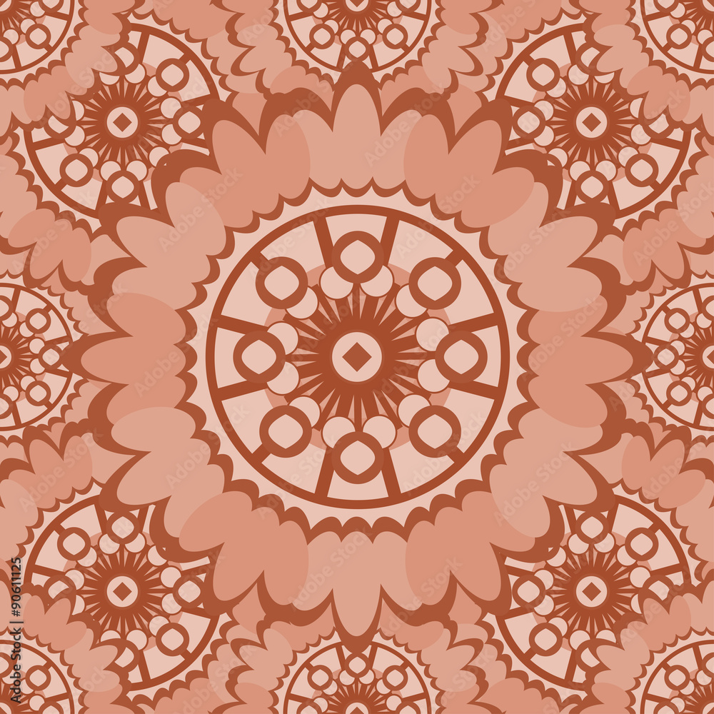 Pale abstract seamless pattern with round ornamental elements. Vector soft pink background.