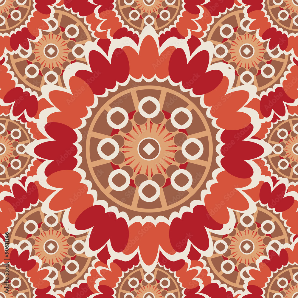Bright abstract seamless pattern with round ornamental elements. Vector pink background. Bright abstract seamless pattern with round ornamental elements. Vector pink background.