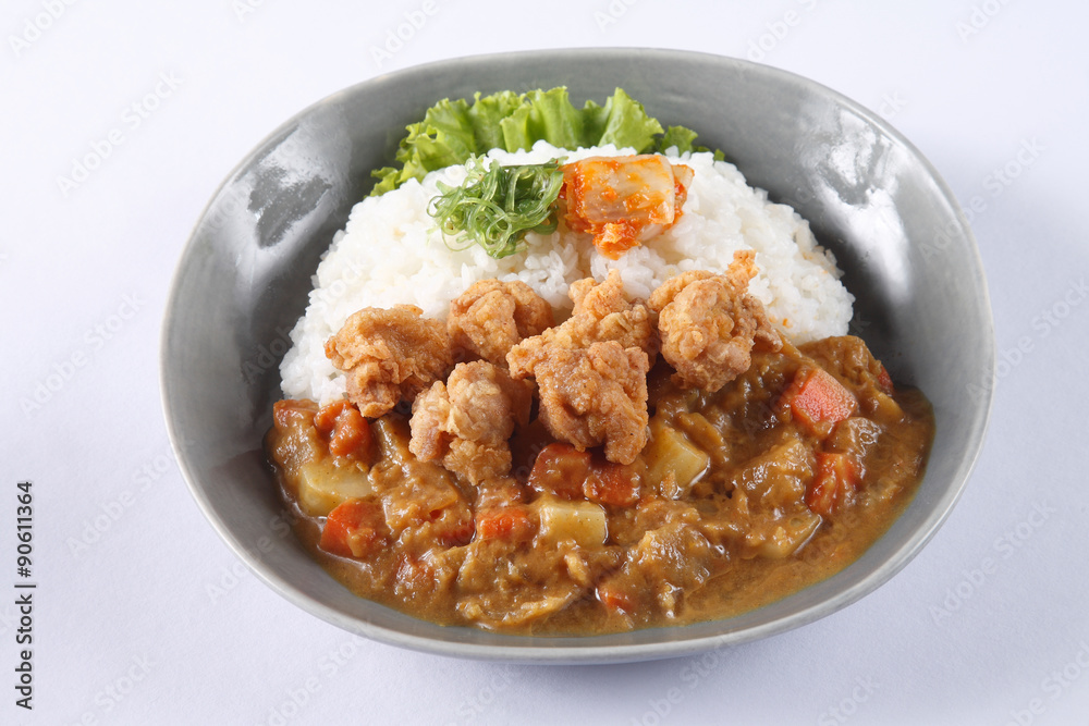 Japanese curry rice with japanese fried chicken (Karaage) isolat Japanese curry rice with japanese fried chicken (Karaage) isolat