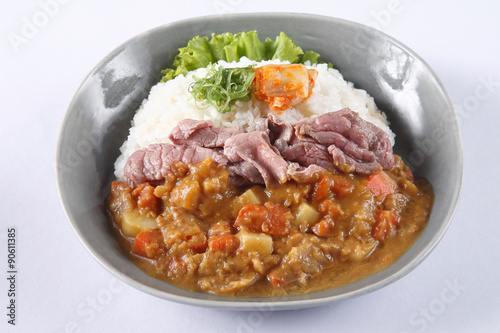 Japanese curry rice with beef isolated on white background