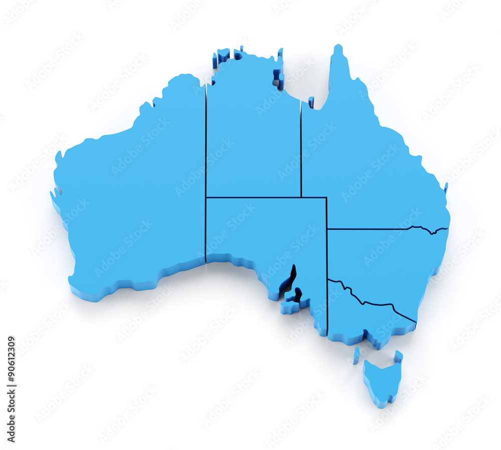 Fototapeta premium Extruded map of Australia with state borders