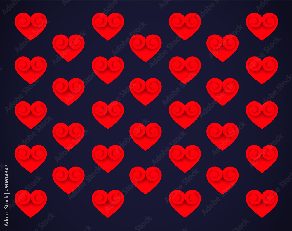Red hearts - Background vector pattern